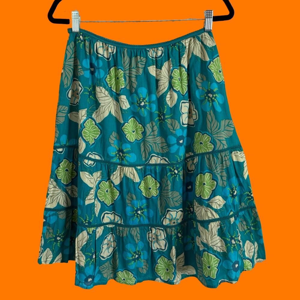 00's vintage blue floral 100% cotton y2k peasant skirt XL St. John's bay